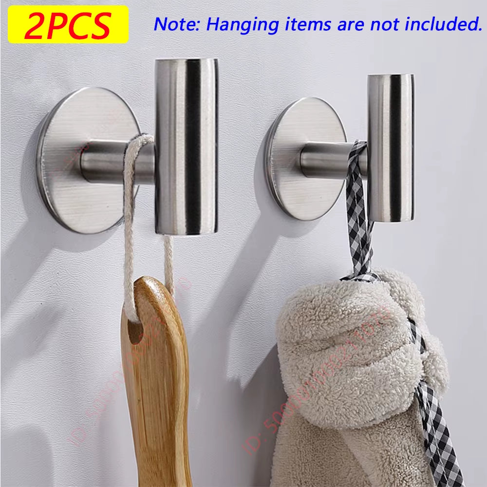 1/2PCS Adhesive Wall Hook Stainless Steel Robe Sticker Hooks Towel Coat Key Pants Hangers Bathroom Kitchen Storage Accessories