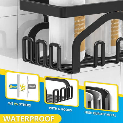 Shower Caddy, Shower Shelves [5-Pack], Adhesive Shower Organizer No Drilling, Large Capacity, Rustproof Stainless Steel Bathroom Shower Organizer, Shower Shelf for inside Shower, Black.