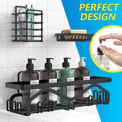 Shower Caddy, Shower Shelves [5-Pack], Adhesive Shower Organizer No Drilling, Large Capacity, Rustproof Stainless Steel Bathroom Shower Organizer, Shower Shelf for inside Shower, Black.